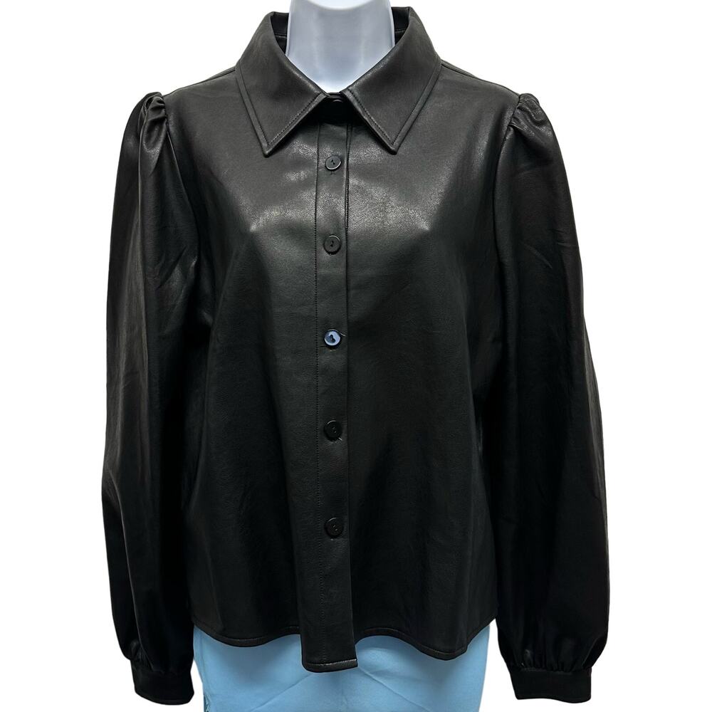 NWT! ee:some Women’s Sz Small Black Pleather Button Down Shirt/Jacket